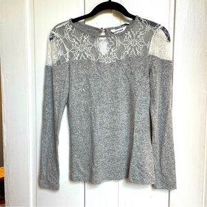 NAF NAF Gray and White Lace Sweater XS